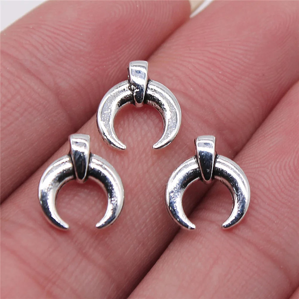 10x11mm 0.5g Antique Silver Zinc Alloy Crescent Moon Horn Charm Pendant for DIY Jewelry Making