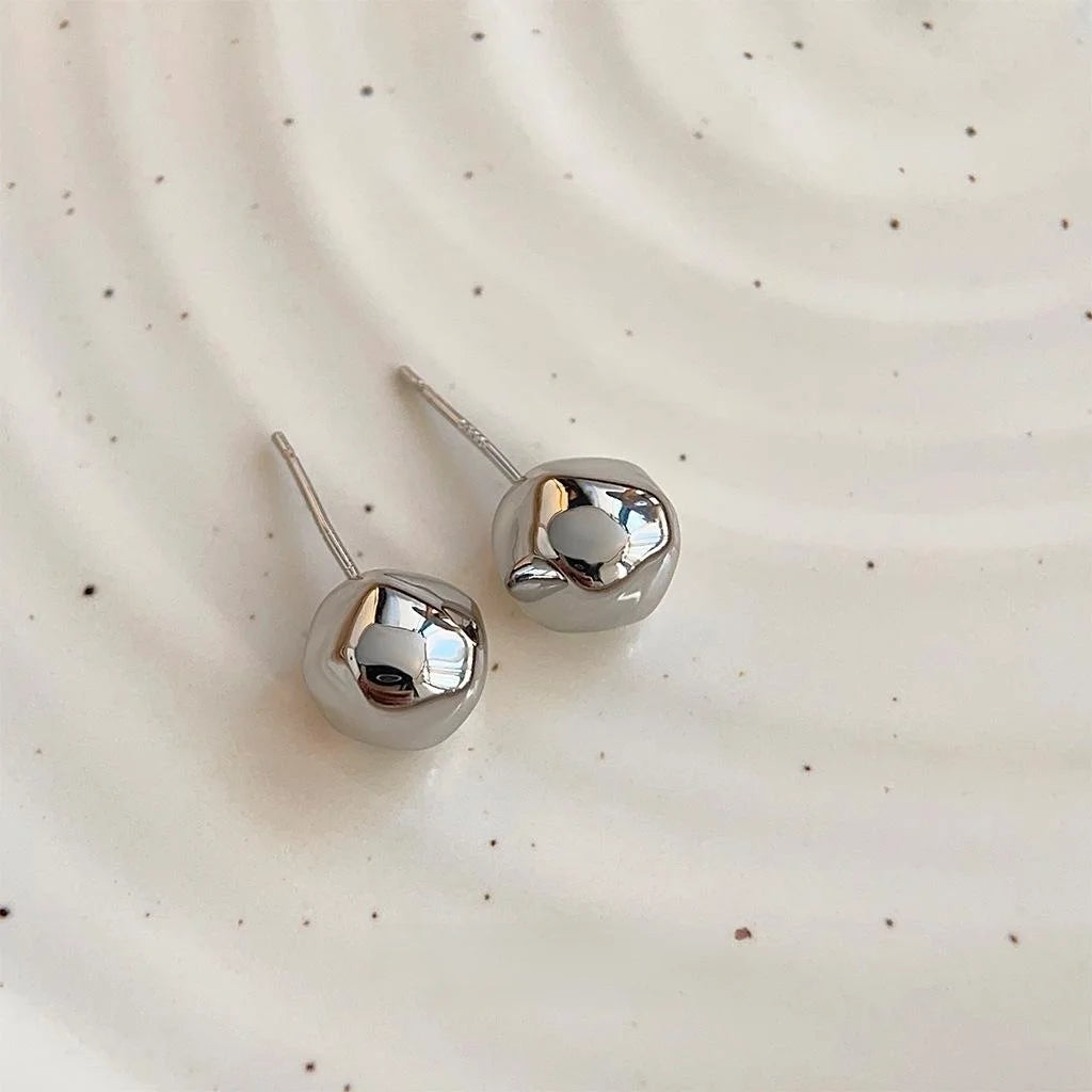 18K Real Gold Plated Copper Irregular Geometric Bean Stud Earrings Light Luxury Minimalist
