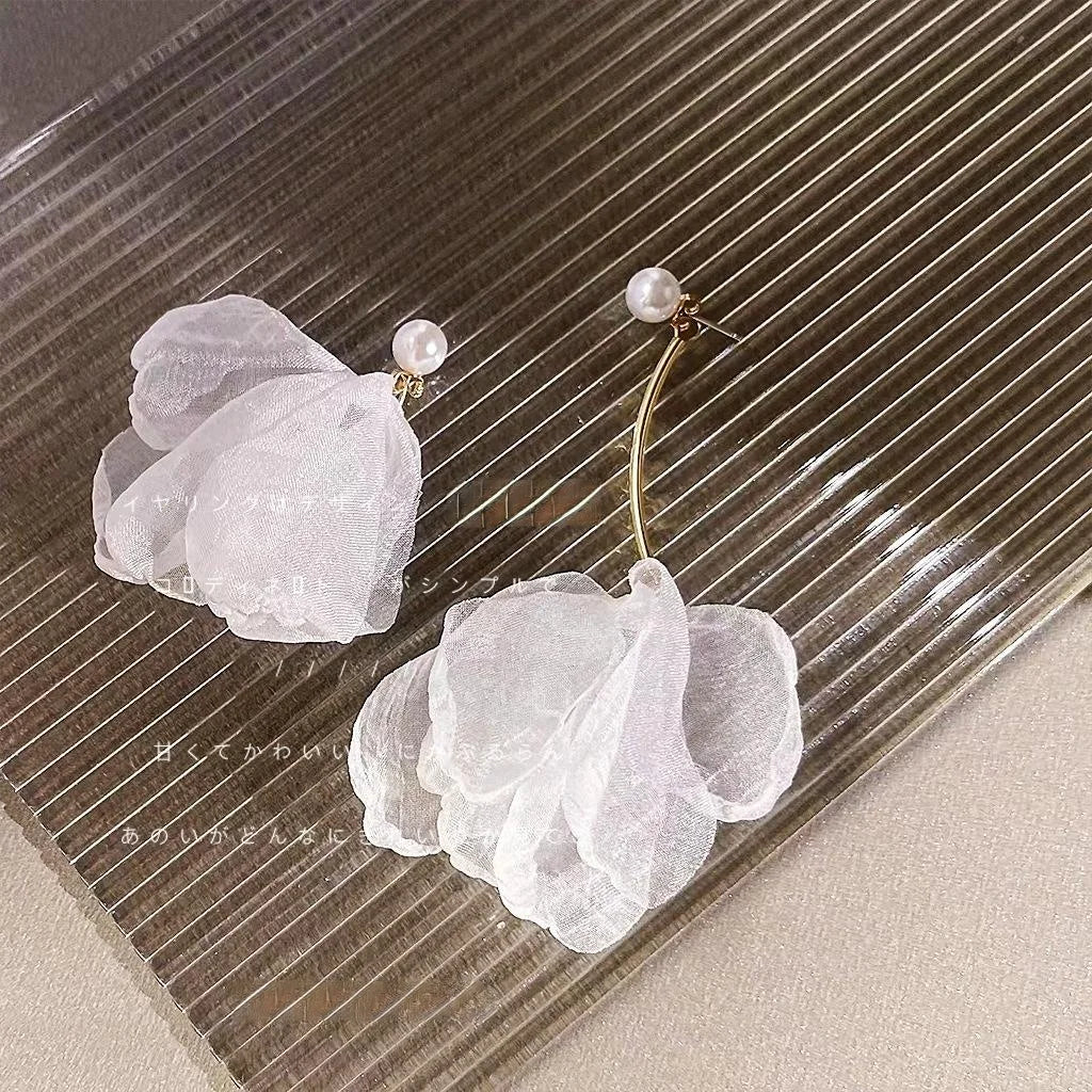 Forest Fairy Floral Lace Mesh Stud Earrings Silver Plated Pin Korean Handmade Summer Jewelry