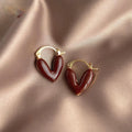 French Vintage Red Enamel Heart Drop Earrings Copper Fashion Jewelry