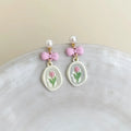Sweet Fresh Pink Enamel Tulip Bow Flower Eco-Friendly Copper Drop Earrings For Women