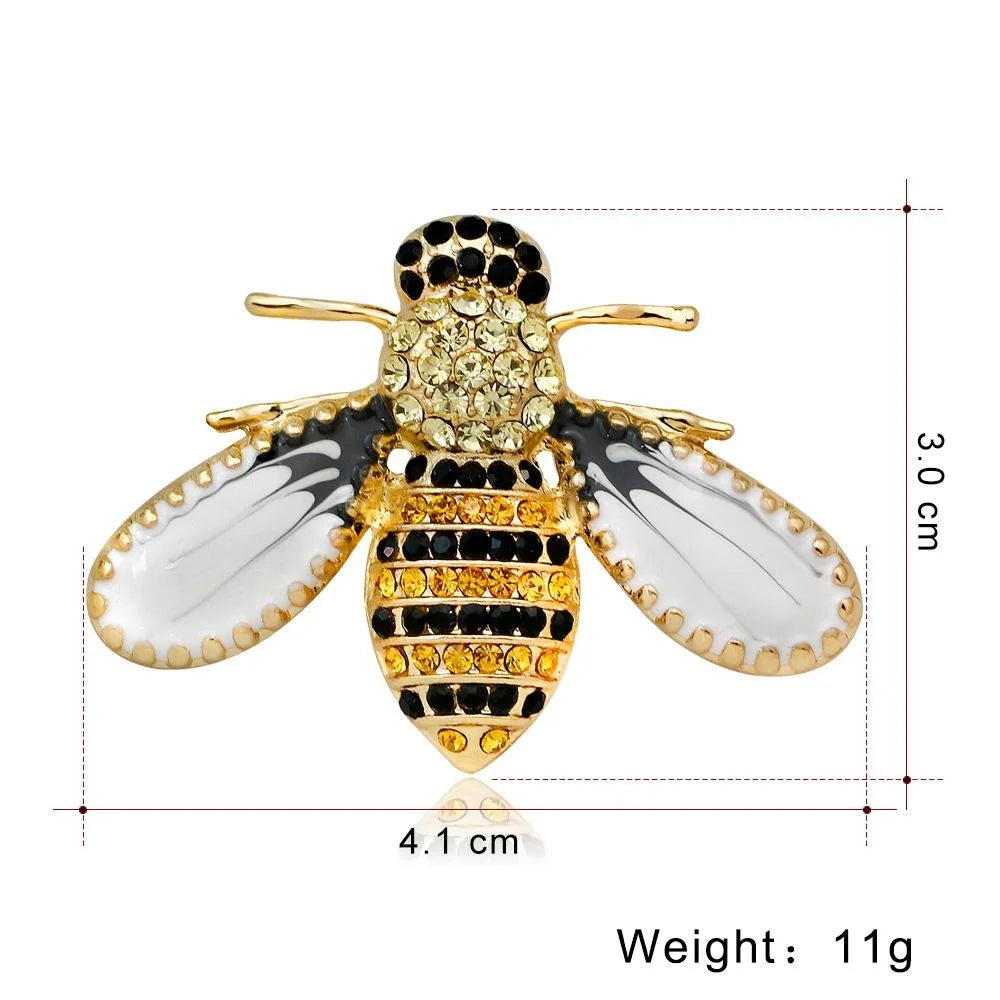 Cute Gold Bee Brooch With Rhinestone Zircon Enamel Wings, Elegant Lapel Pin Corsage Suit Accessory Gift
