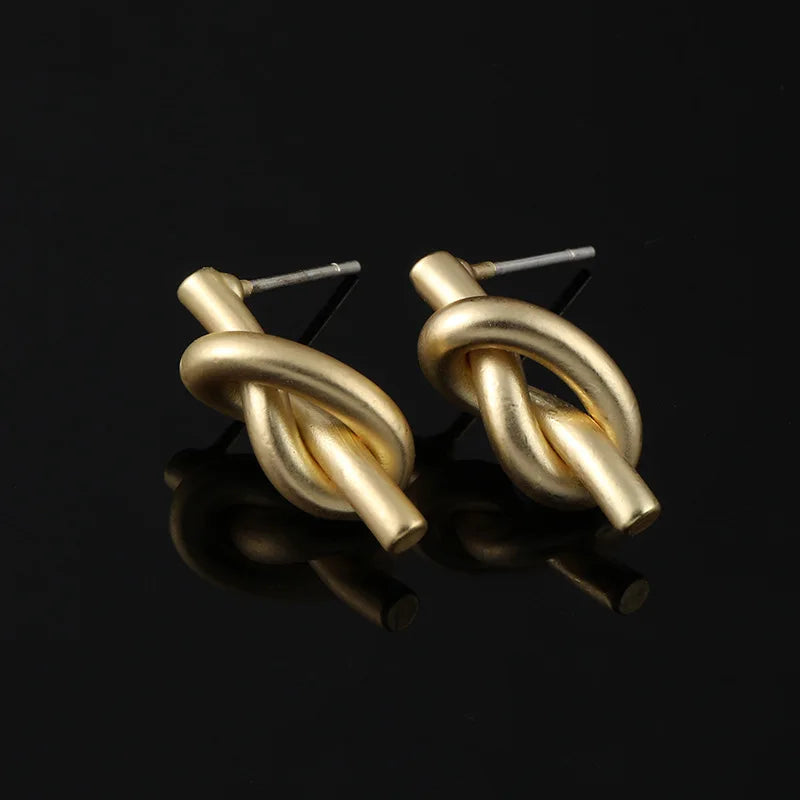 Elegant Gold Alloy Spiral Knot Geometric Stud & Clip On No Piercing French Minimalist Earrings