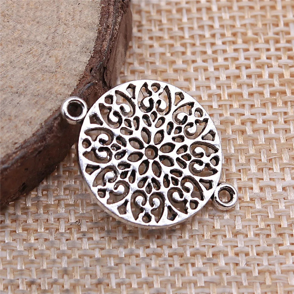 18x24mm 1.2g Antique Silver Zinc Alloy Flower Filigree Connector Charm for DIY Jewelry Making
