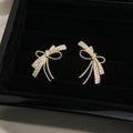 Micro Pave Zircon Bow Knot Stud Earrings Copper Minimalist Ribbon Design Versatile Jewelry