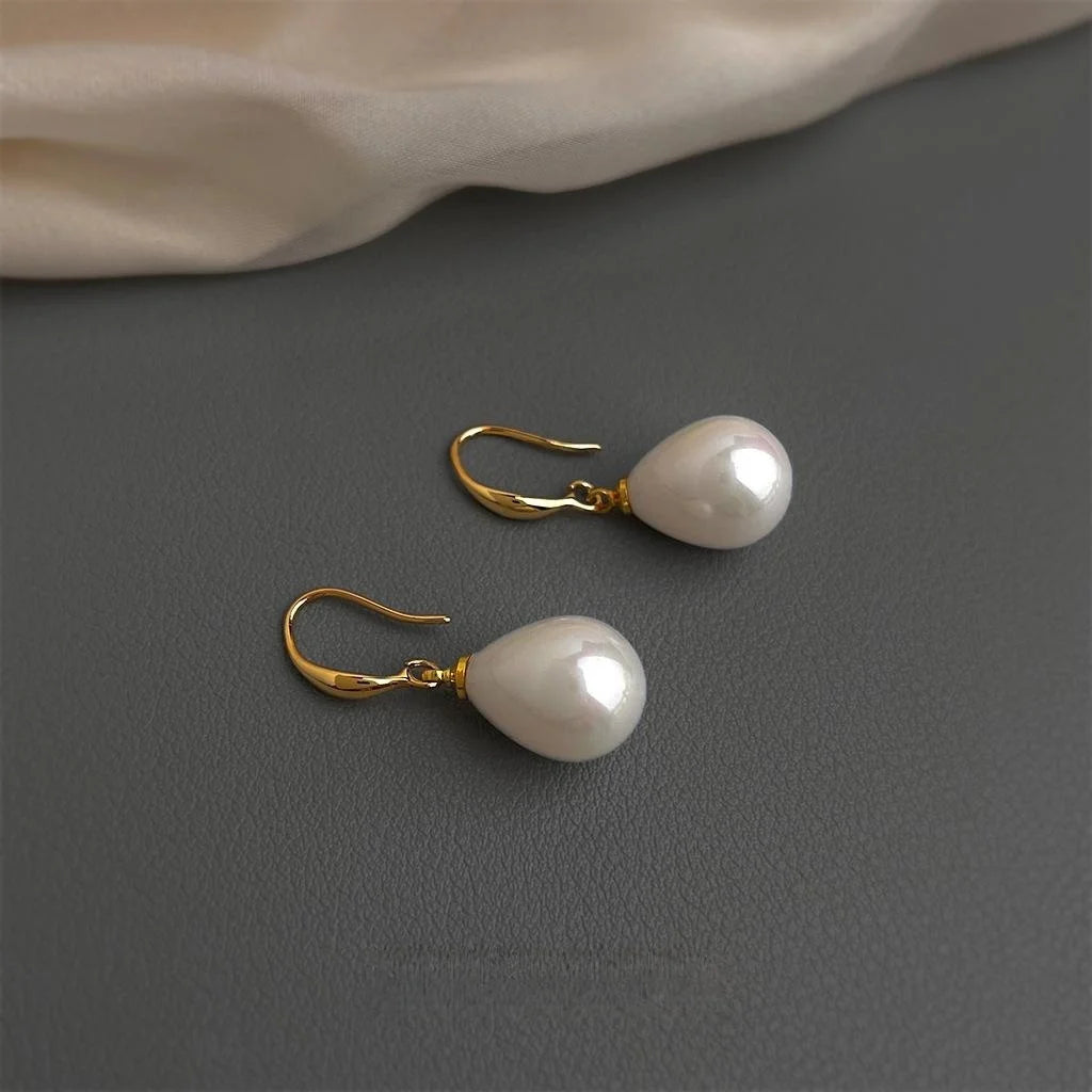 Copper Iridescent Pearl Geometric Teardrop Drop Earrings Sweet Fairy Style Jewelry