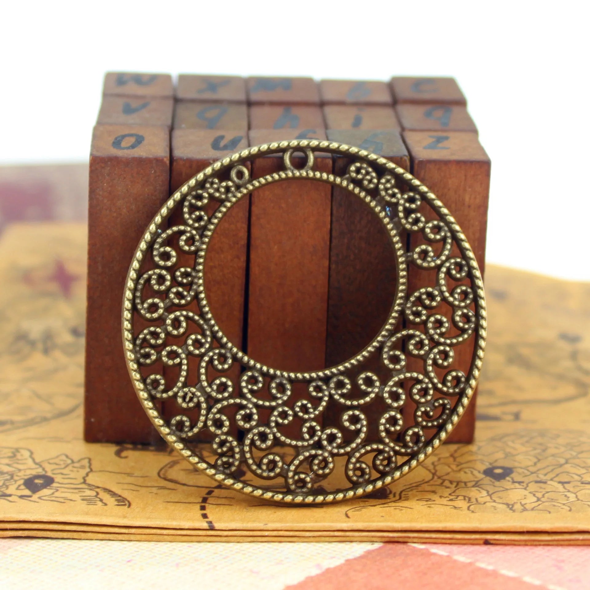 41MM Antique Silver Zinc Alloy Double Circle Charm Pendant for DIY Necklace Bracelet Jewelry Making