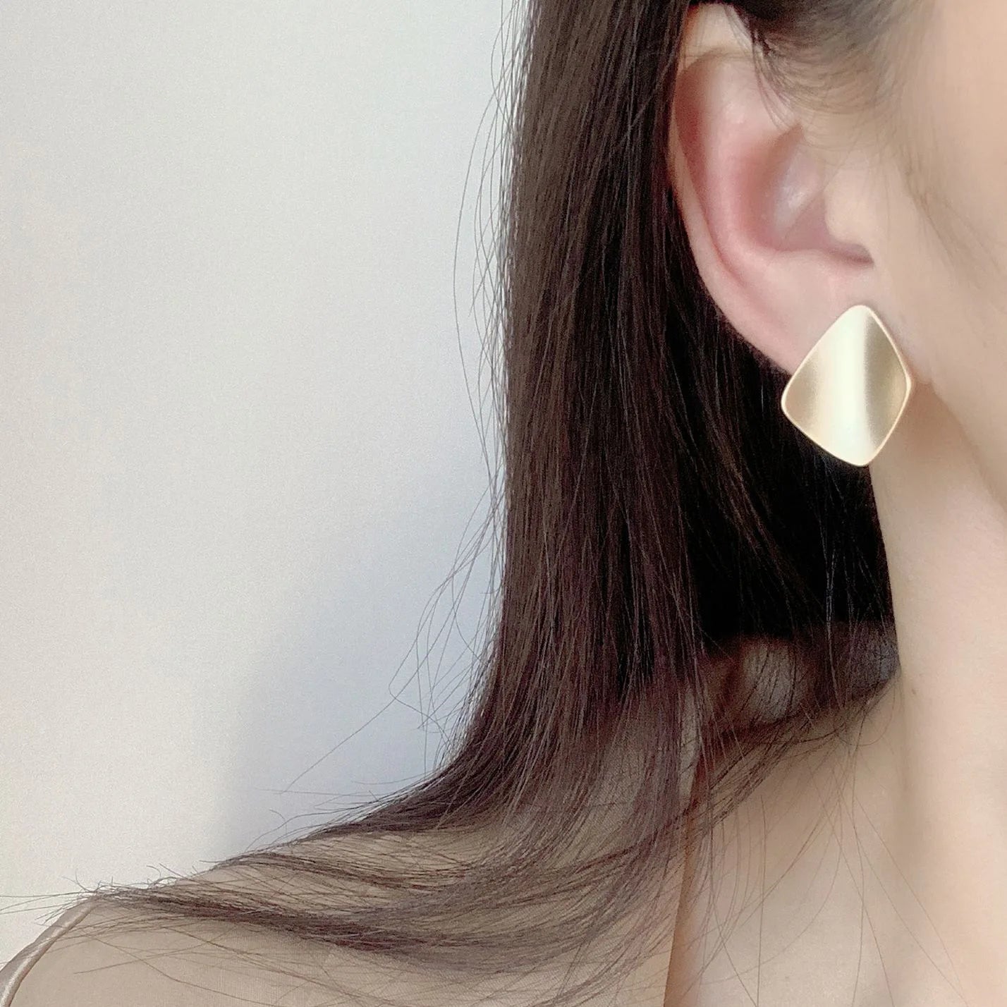 Vintage Hong Kong Style Matte Gold Alloy Diamond Square Stud & Clip On No Piercing Minimalist Earrings