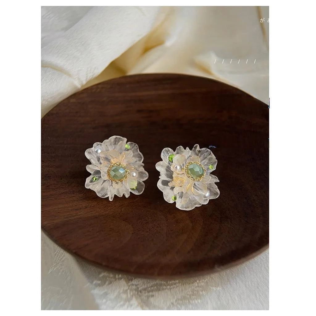 Forest Fairy Resin Flower Drop Earrings With High Luster Pearl