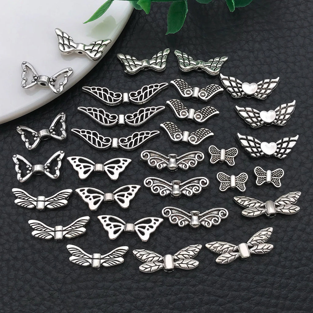 Antique Silver Zinc Alloy Butterfly Feather Angel Wing Spacer Beads for DIY Bracelet