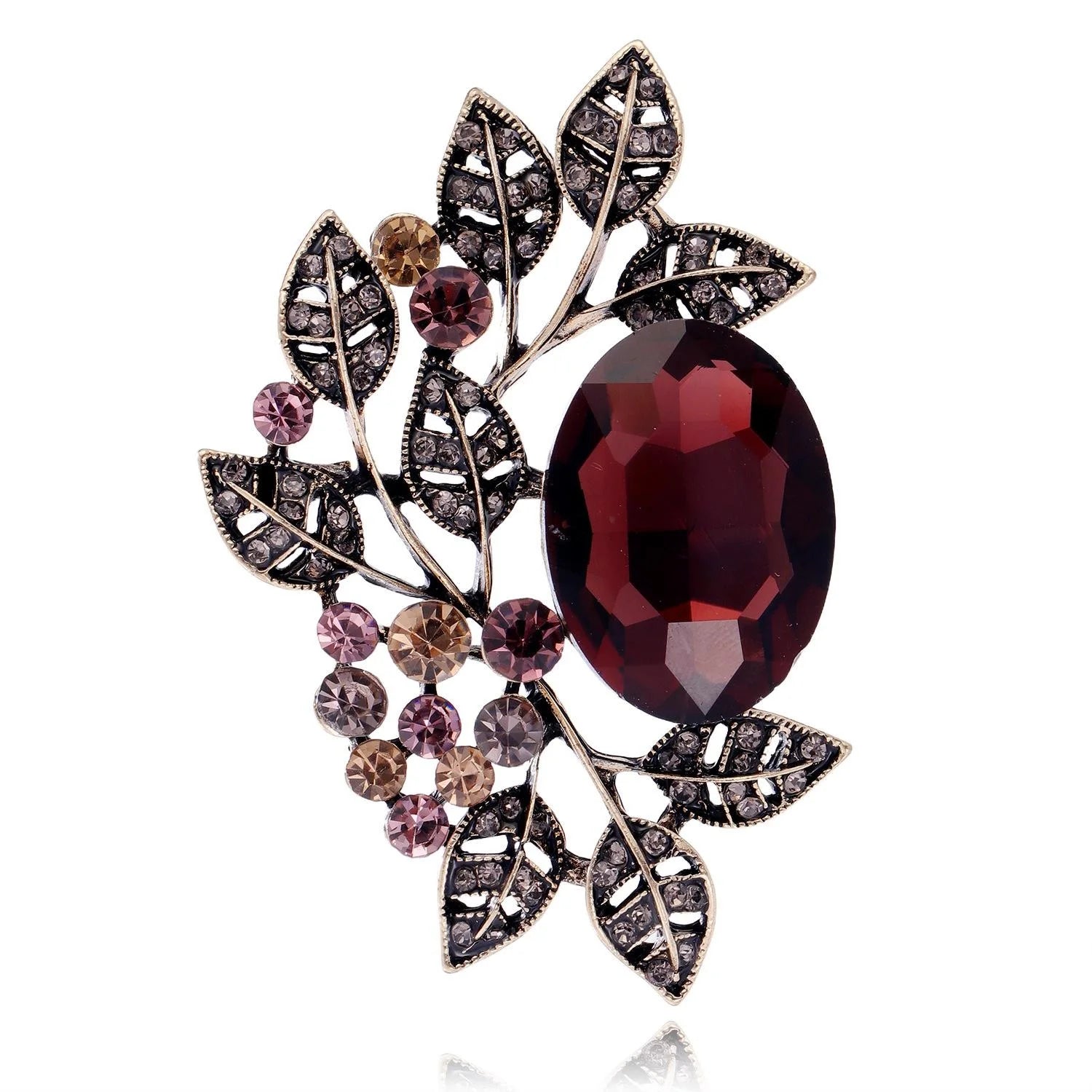 Vintage Olive Leaf Brooch With Blue Crystal And Rhinestone Alloy Branch, Elegant Lapel Pin Suit Accessory