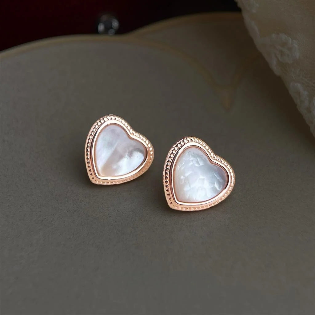 French Vintage Heart Shell Stud Earrings Copper Sweet Chic Commuter Jewelry For Women