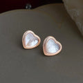 French Vintage Heart Shell Stud Earrings Copper Sweet Chic Commuter Jewelry For Women