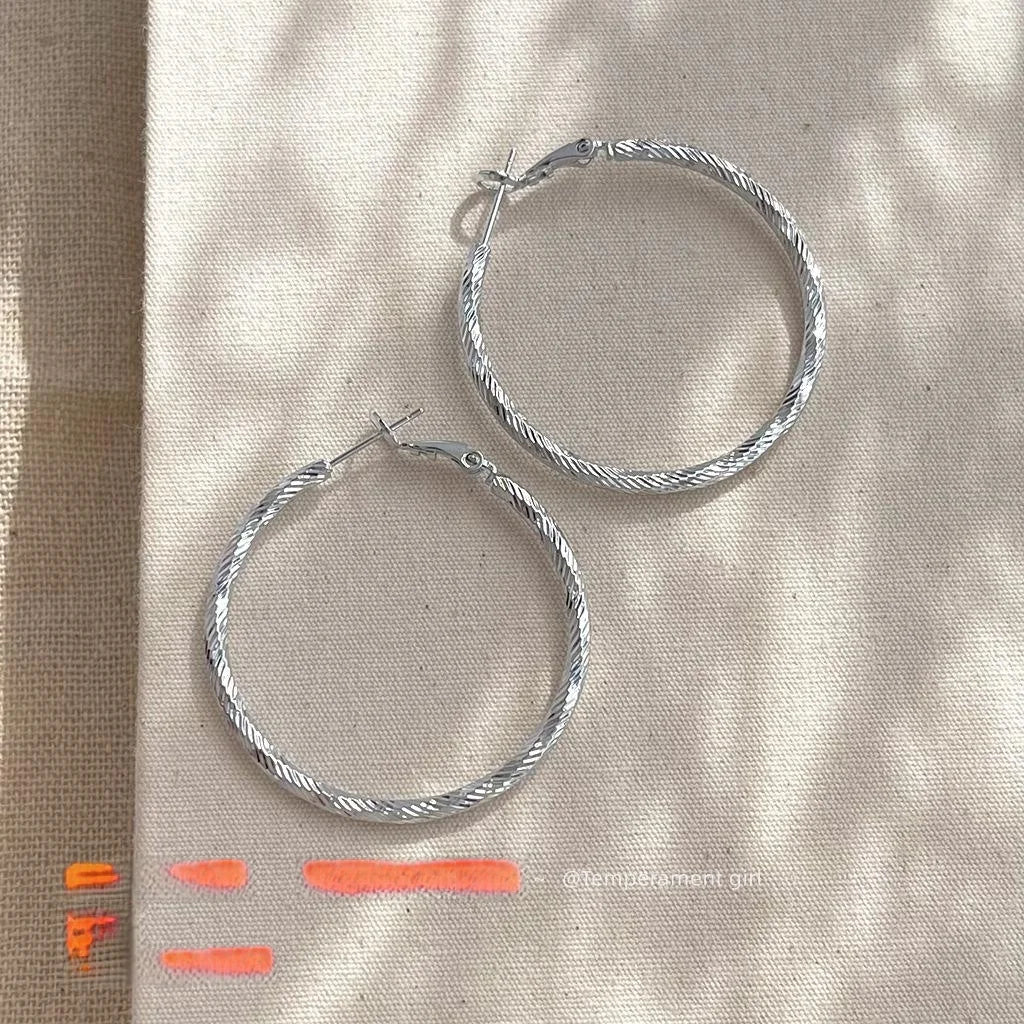 Luxury Geometric Metal Hoop Earrings With Textured Pattern Statement Style