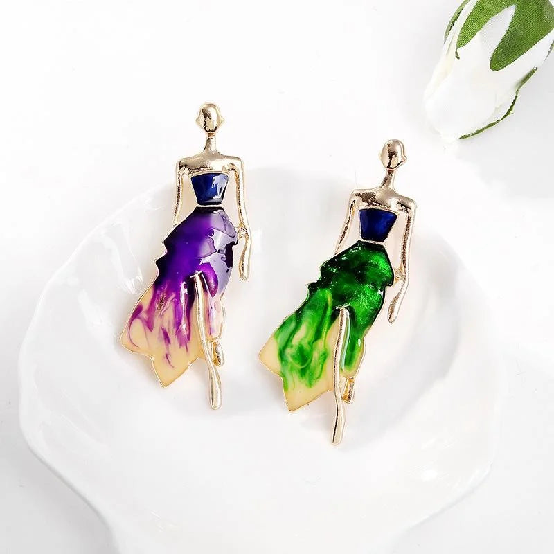 Elegant Dancing Girl Enamel Brooch Gold Tone Alloy Lapel Pin Creative Fashion Corsage Suit Accessory Gift