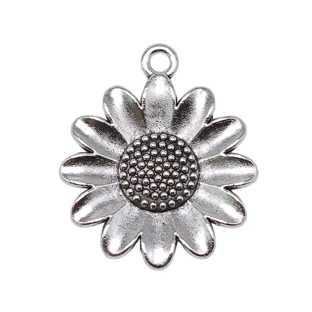 30x25mm 3.5g Antique Silver Zinc Alloy Sunflower Flower Charm Pendant for Necklace Bracelet Making