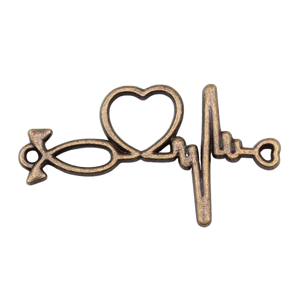 19x34mm 1.8g Multicolor Zinc Alloy ECG Heart Connector Charm for DIY Bracelet Necklace Making