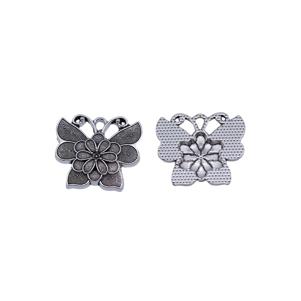 20x18mm 2.1g Antique Silver Zinc Alloy Flower Butterfly Charm Pendant for DIY Jewelry and Garment Decor