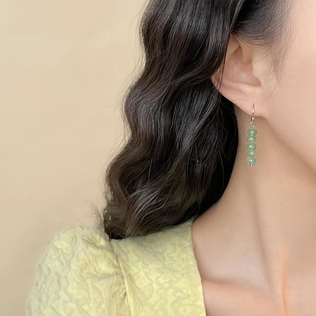 New Chinese Natural Stone Long Tassel Drop Earrings Handmade Vintage Palace Round Geometric Jewelry