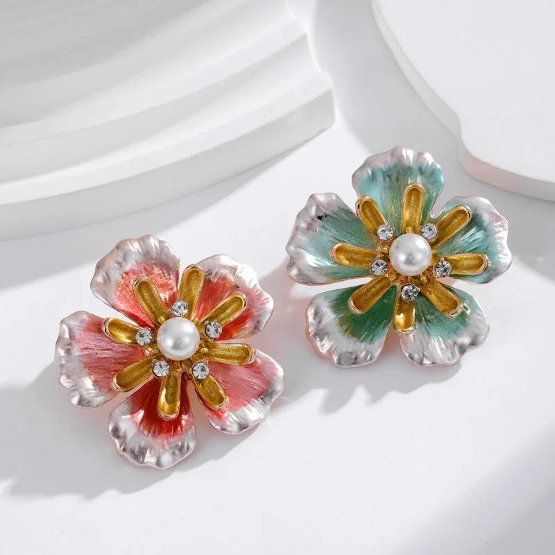 Elegant Enamel Rich Flower Brooch With Pearl Rhinestones, Luxury Women's Lapel Pin Corsage Suit Accessory Gift