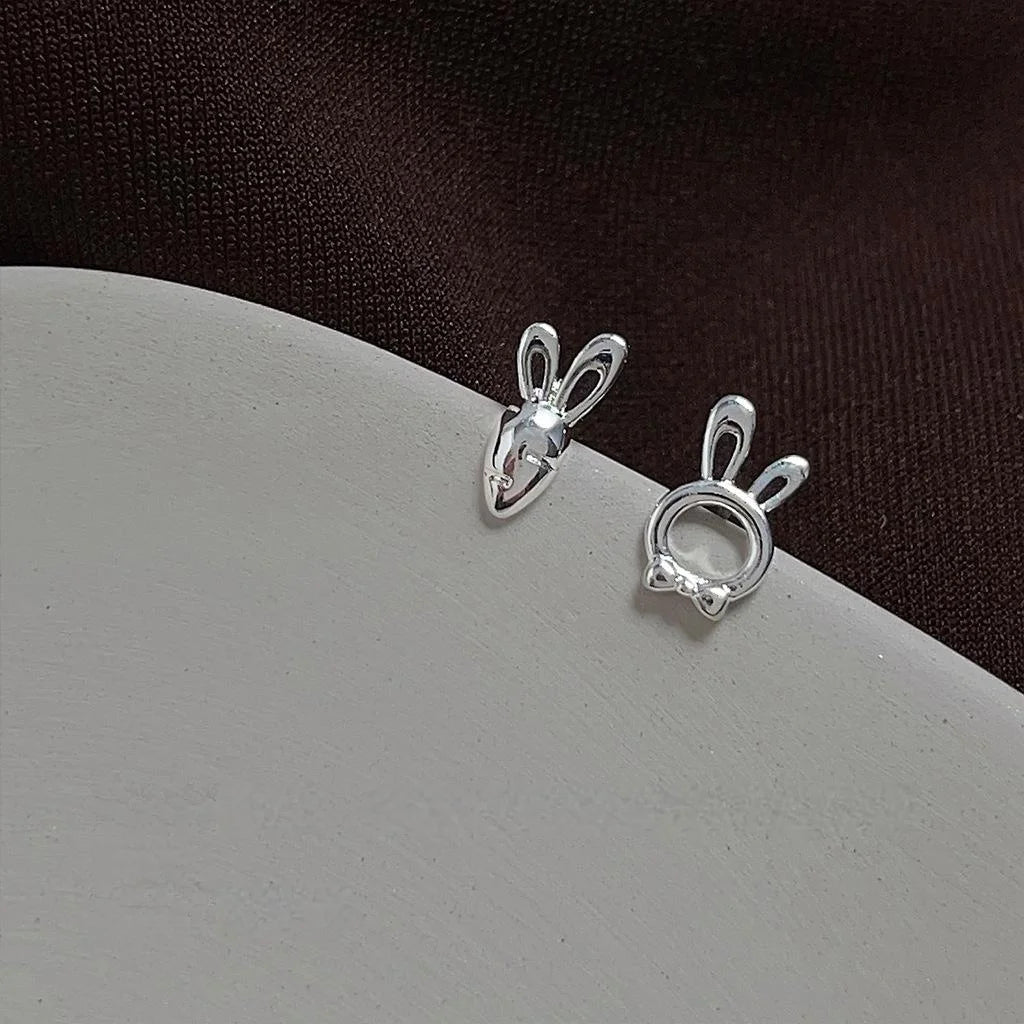 Cute Asymmetric Hollow Carrot Rabbit Copper Mini Stud Earrings For Girls