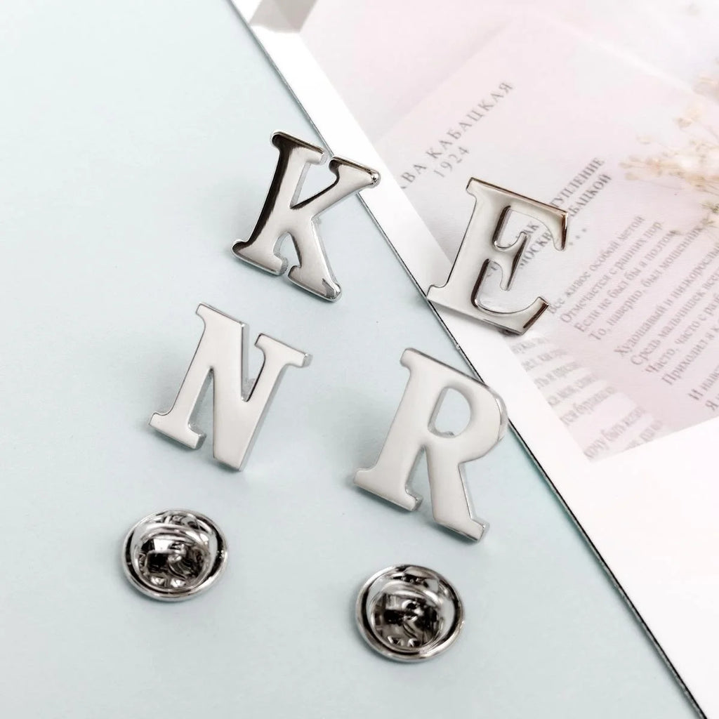 Elegant Silver Stainless Steel Alphabet Letter Brooch Pins, A-Z Initial Lapel Pin Corsage Suit Accessory Gift