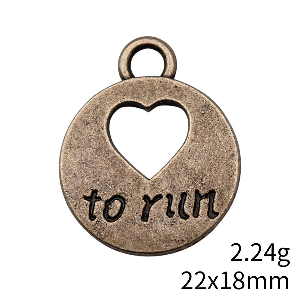 22x18mm 2.24g Antique Bronze Zinc Alloy I Love Running Charm Pendant for DIY Sports Jewelry Making