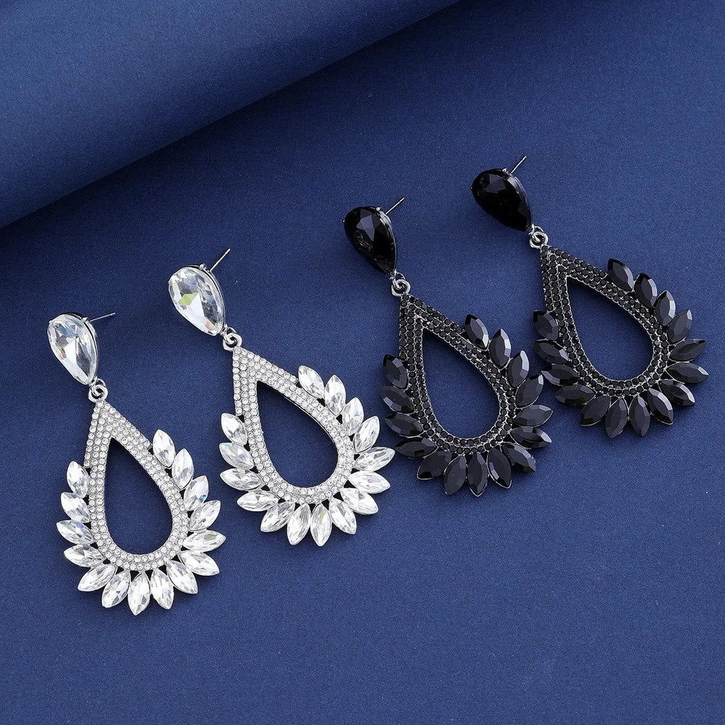 Luxury Green Teardrop Crystal Rhinestone Chandelier Earrings For Women Wedding Party Banquet Gift