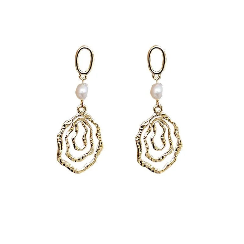 French Baroque Natural Freshwater Pearl Drop Earrings 14K Gold Plated S925 Silver Handmade