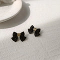Hepburn Style Enamel Bow Stud Earrings Copper Japanese Korean Elegant Small Ear Jewelry