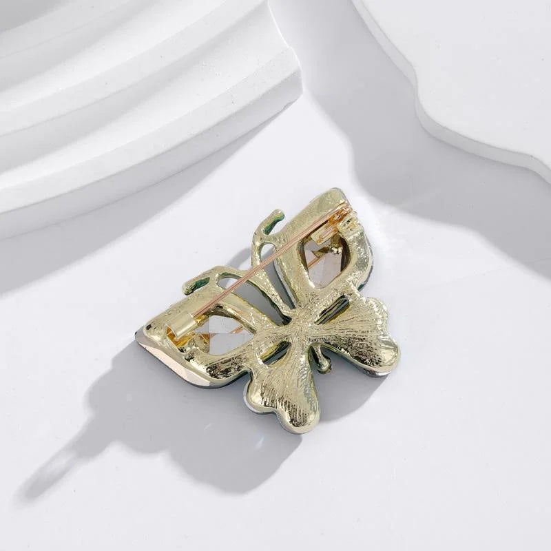 Elegant Emerald Green Crystal Butterfly Brooch With Rhinestone Body, Luxury Lapel Pin Suit Accessory Gift