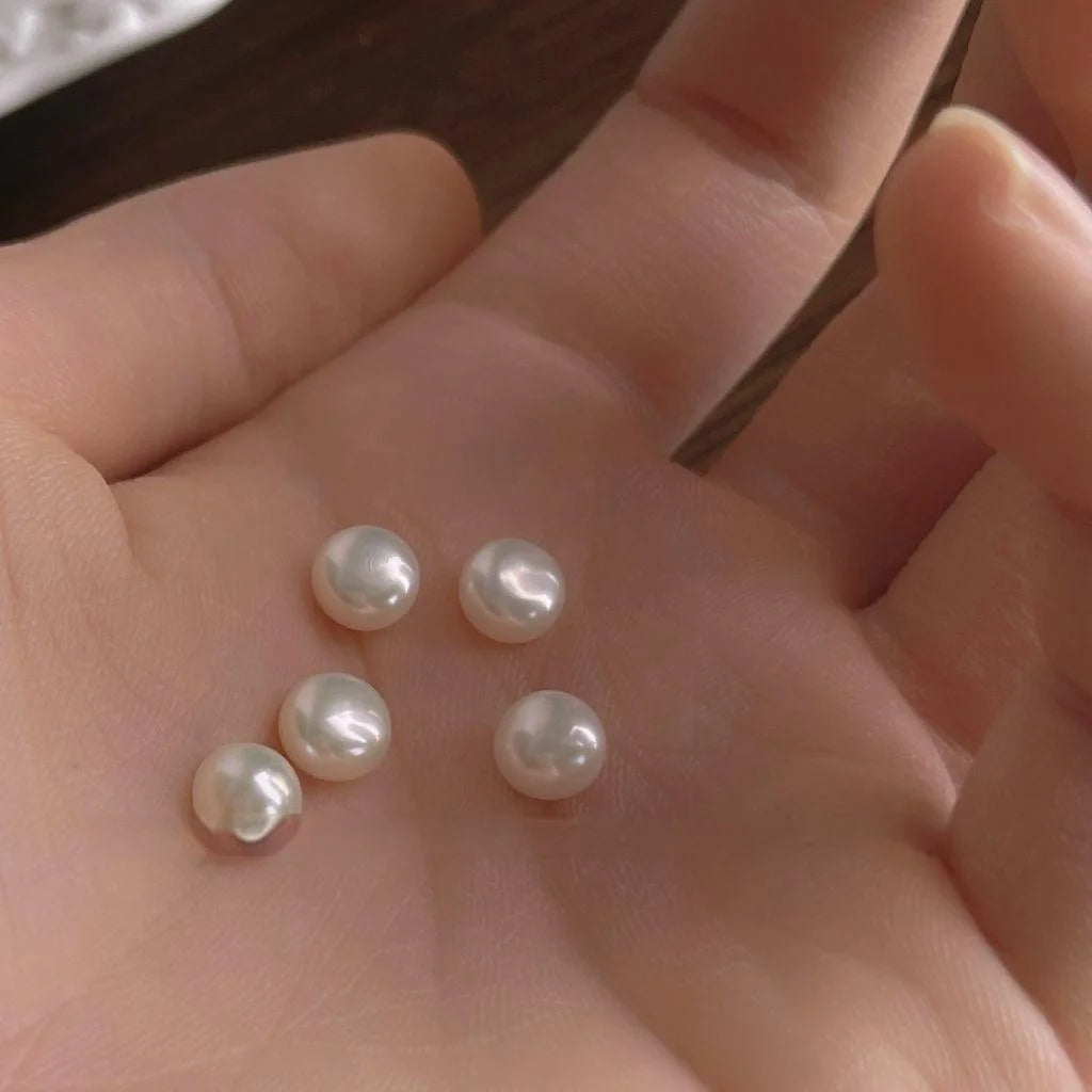 Silver Plated Natural Freshwater Pearl Stud Earrings Round Geometric Korean OL Fashion Jewelry