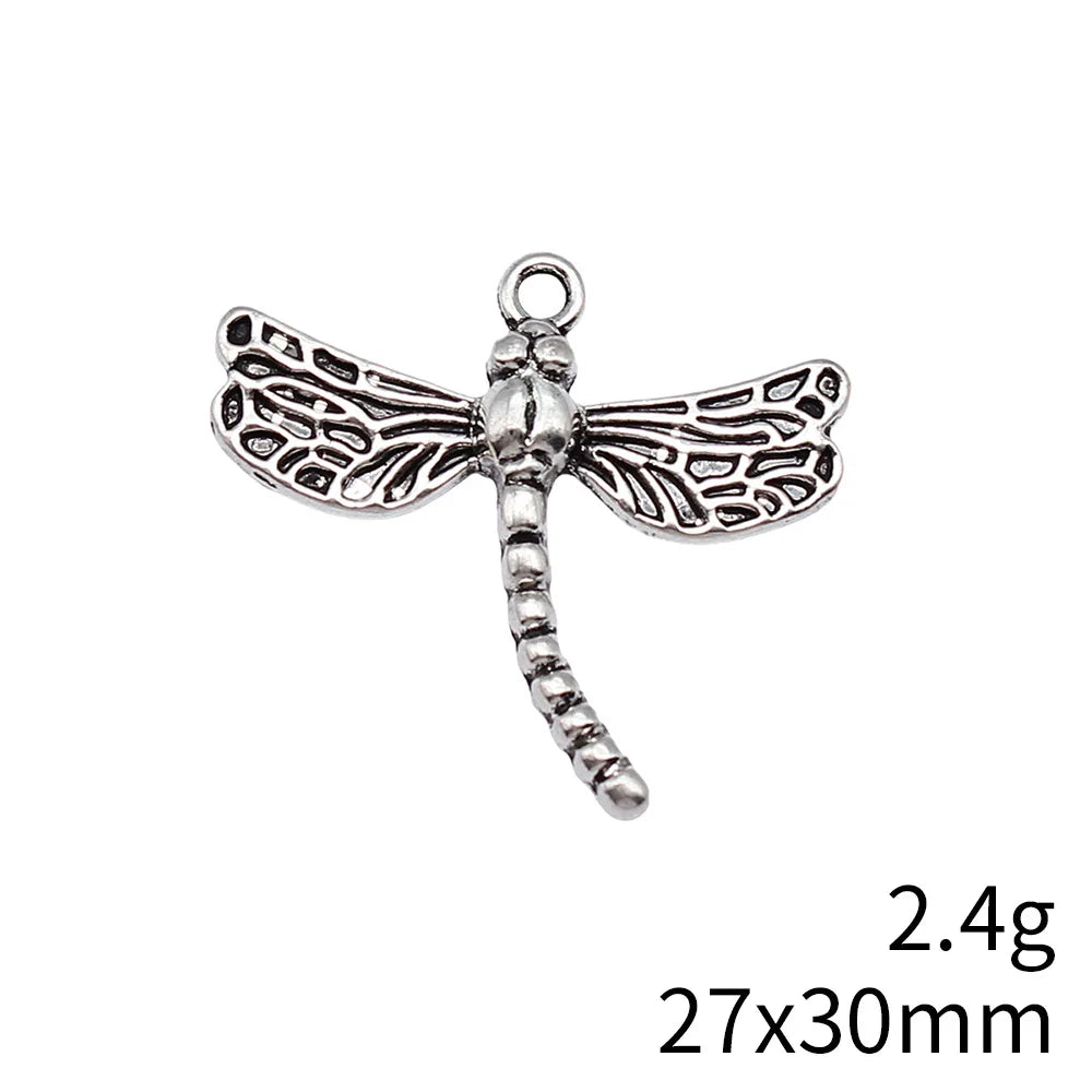 27x30mm 2.4g Antique Silver Zinc Alloy Dragonfly Charm Pendant for Necklace Bracelet DIY Jewelry