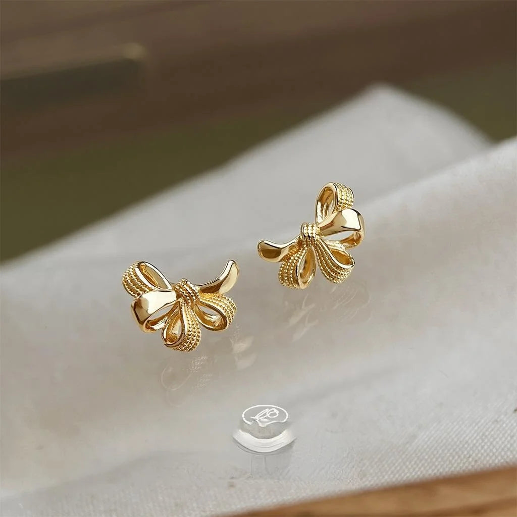 14K Gold Plated Copper Iris Flower Stud Earrings Elegant Minimalist Jewelry