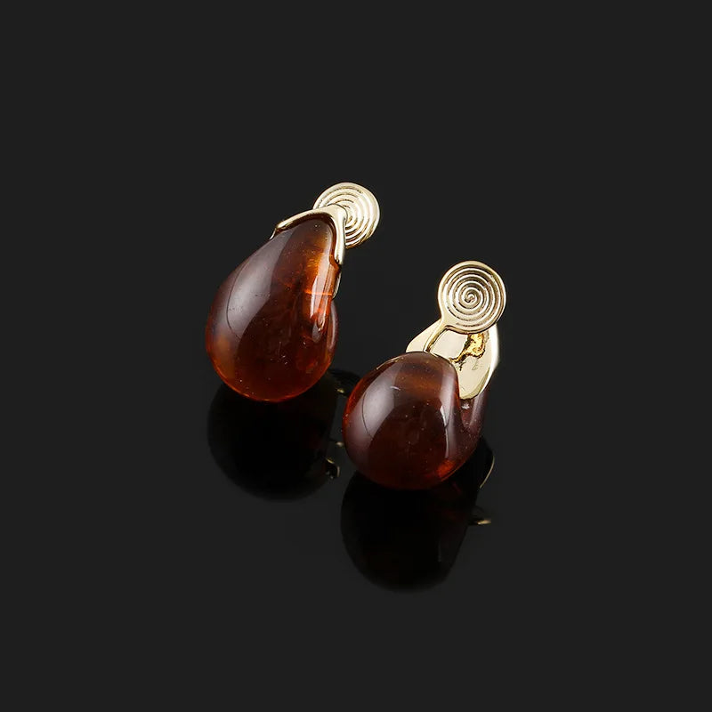 Vintage Brown Teardrop Swirl Alloy Stud & Clip On No Piercing Elegant Maillard Drop Earrings