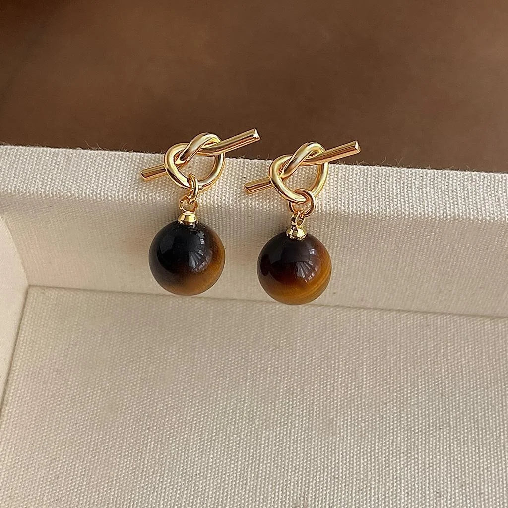 14K Plated Resin Maillard Brown Burgundy Geometric Ring Drop Earrings