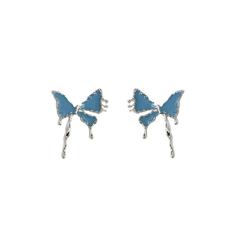 Sweet Cool Haze Blue Butterfly Enamel Wing Stud Earrings, Copper