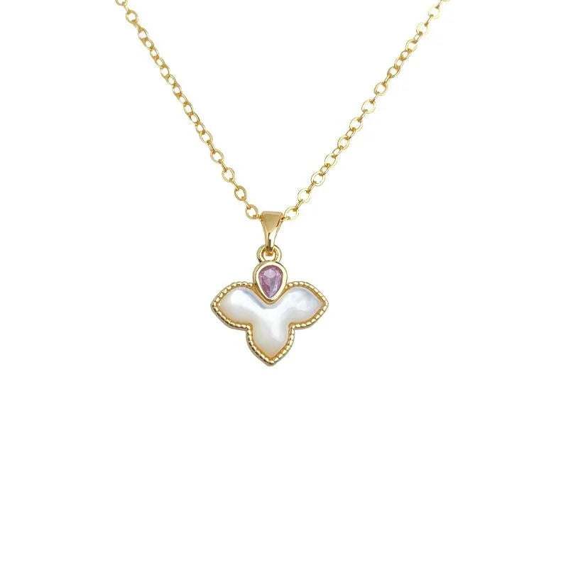 18K Gold Plated Copper Mother Of Pearl Maple Leaf Zircon Collarbone Necklace Old Money Style