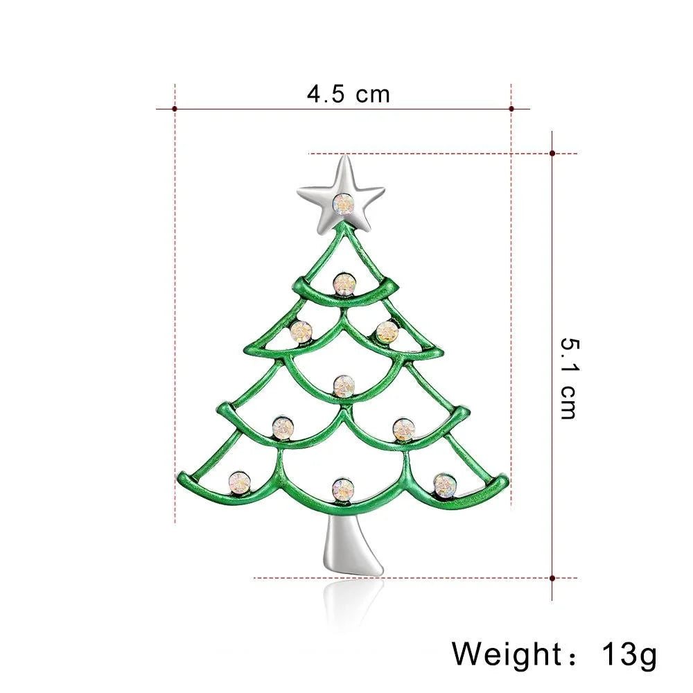 Cute Green Enamel Christmas Tree Brooch With Rhinestone Star, Holiday Lapel Pin Corsage Gift