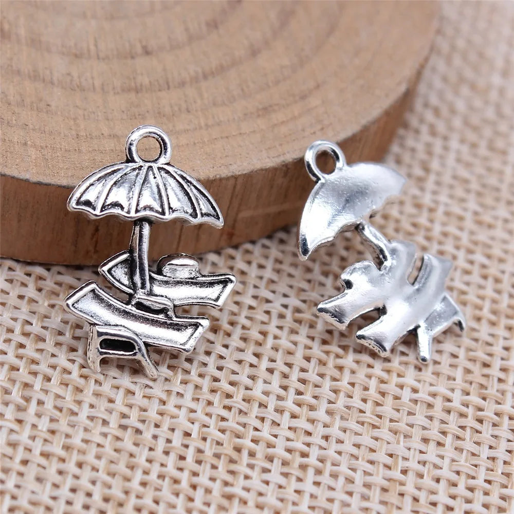 14x20mm 1.5g Antique Silver Zinc Alloy Beach Chair Charm Pendant for DIY Summer Vacation Jewelry