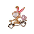 Cute Rhinestone Enamel Rabbit Riding Bicycle Heart Brooch, Luxury Alloy Lapel Pin Corsage Gift