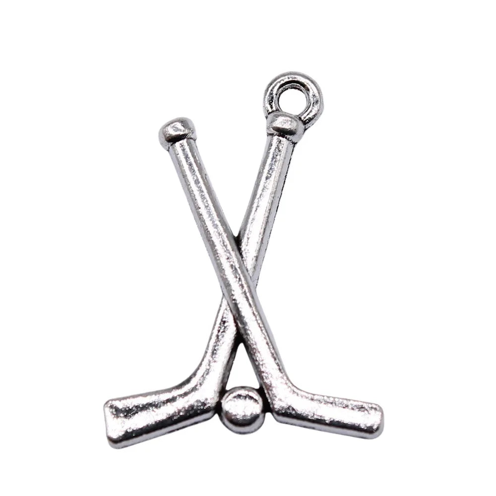 26x19mm 1.85g Antique Silver Zinc Alloy Ice Hockey Charm Pendant for DIY Sports Necklace Bracelet Making