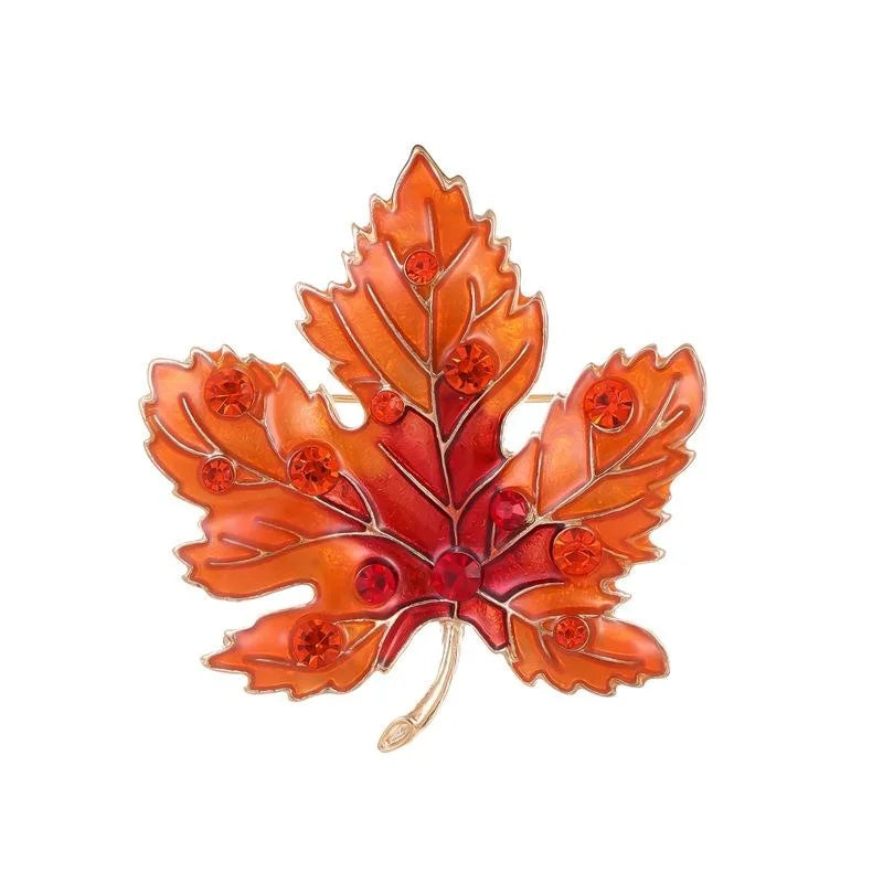 Luxury Enamel Maple Leaf Brooch With Orange Rhinestones, Elegant Autumn Lapel Pin Suit Accessory Gift