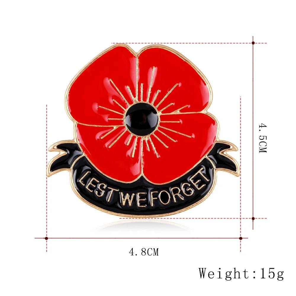 Elegant Red Poppy Enamel Alloy Brooch With Rhinestone Accent, Remembrance Flower Lapel Pin Suit Gift