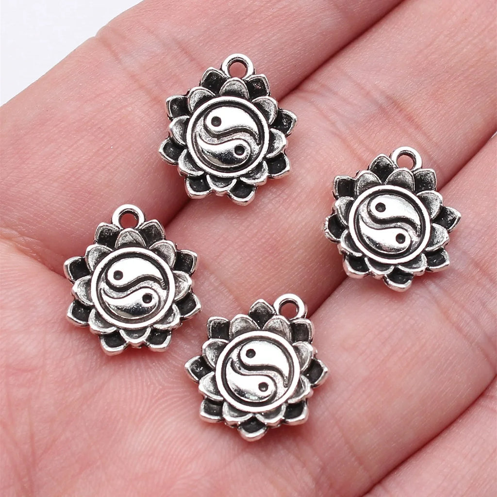13x16mm 1.6g Antique Silver Zinc Alloy Tai Chi Lotus Charm Pendant for DIY Necklace Bracelet Making