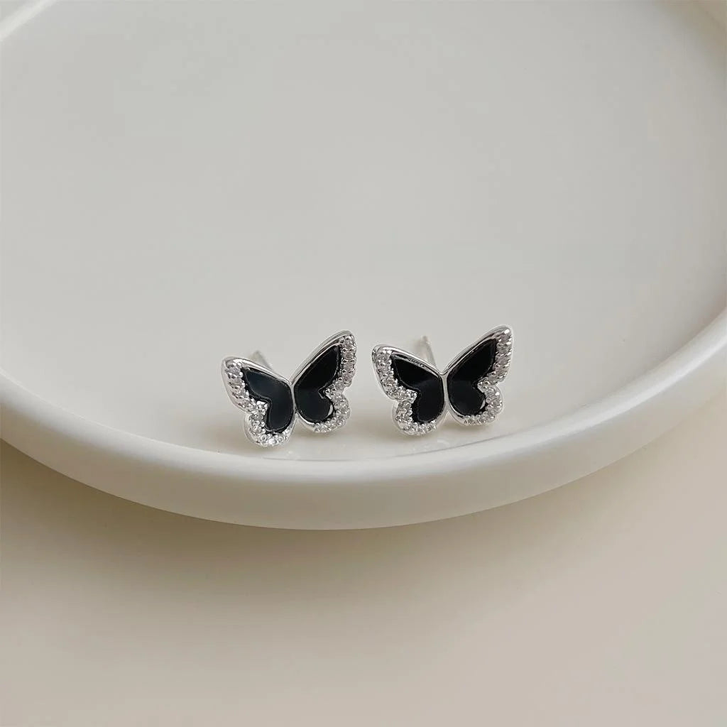 Micro Pave Zircon Black Butterfly Drop Earrings Copper Sweet Cool Jewelry
