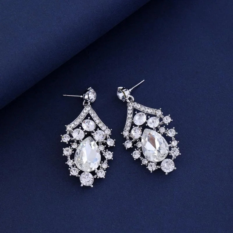 Luxury Bridal Crystal Rhinestone Teardrop Necklace And Earrings Jewelry Set For Wedding Banquet Party Gift