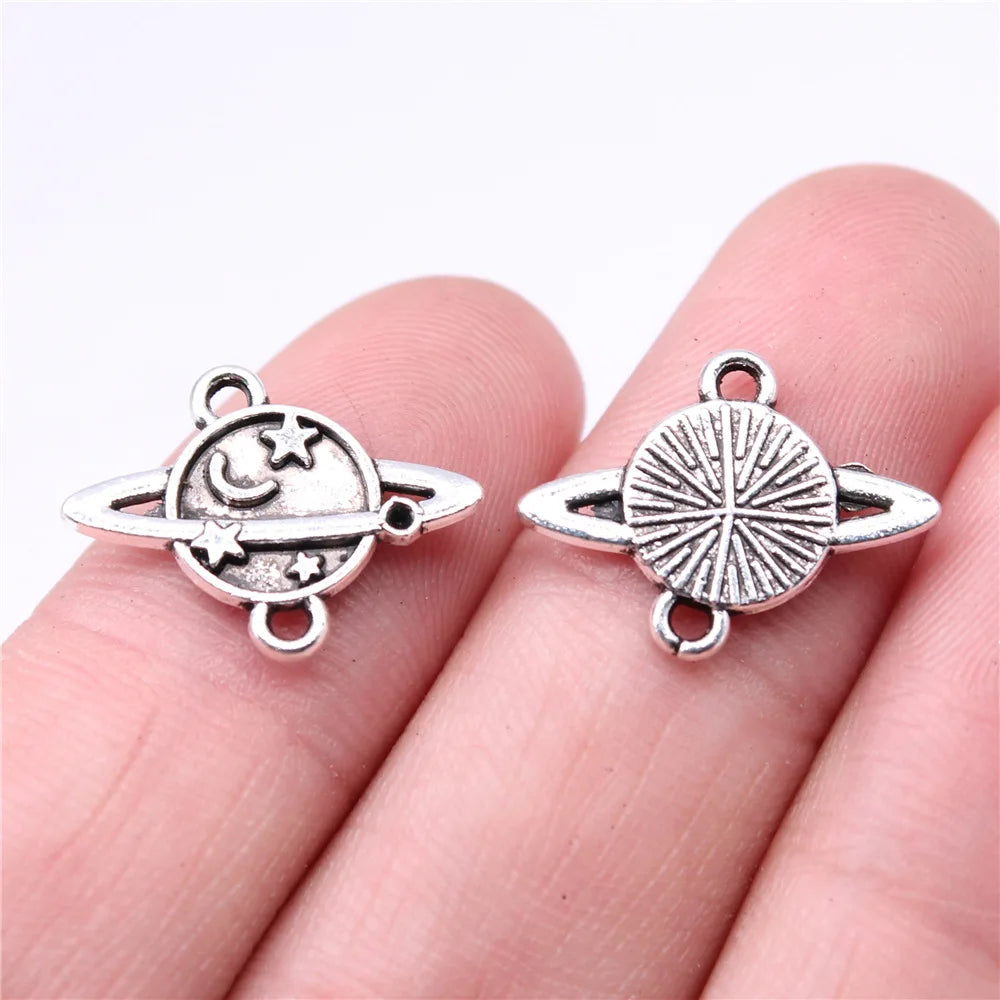 19x15mm 0.8g Antique Silver Zinc Alloy Star Moon Universe Connector Charm for DIY Jewelry Making