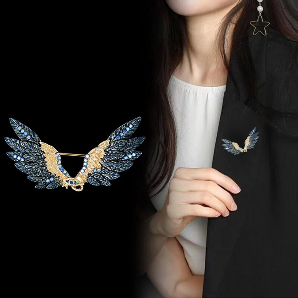 Elegant Enamel Angel Wings Brooch With Rhinestones, Luxury Alloy Lapel Pin Corsage Suit Accessory Gift