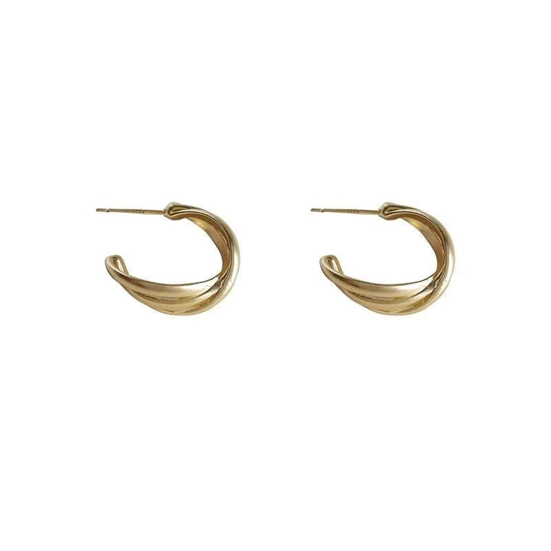 Vintage Style Copper Twisted Arc Stud Earrings, Matte Geometric Metal Earrings For Women